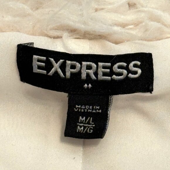 Express Cream Faux Fur Jacket Coat Furry Medium Large Short Teddy Fun - Picture 7 of 9